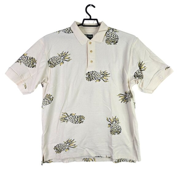 Mens Vintage Ivy Crew Beige Pineapple Print Polo Shirt Cotton Short Sleeve XL - Picture 1 of 7